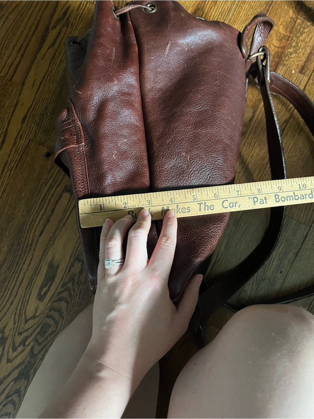 Vintage 90s Genuine Leather Backpack Rucksack Cognac Brown Slouchy Unisex - Picture 11 of 11